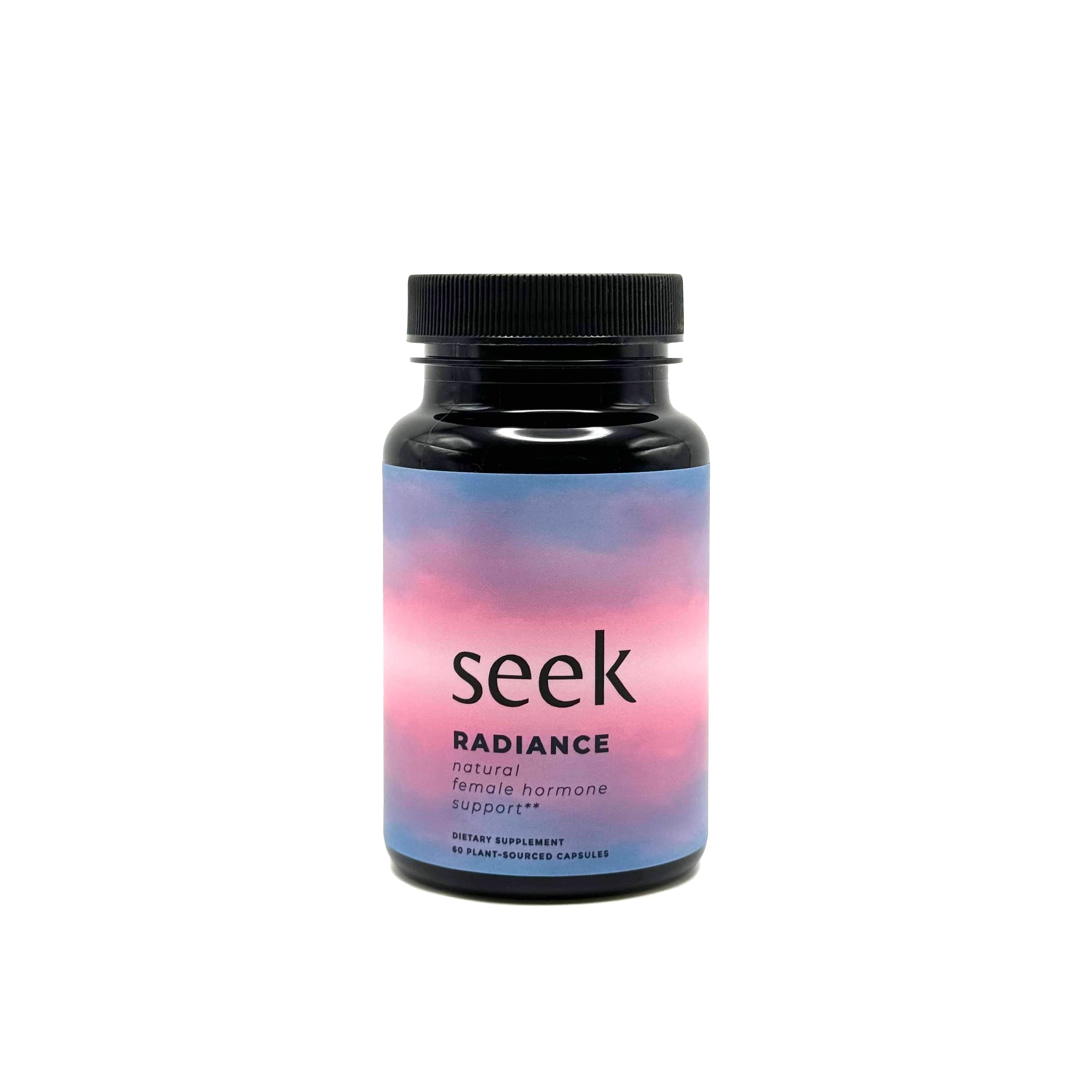 Bottle of Seek® Radiance women's hormone balance supplement.