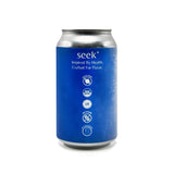 Can of Seek® organic iced coffee from the side highlighting it's usp's