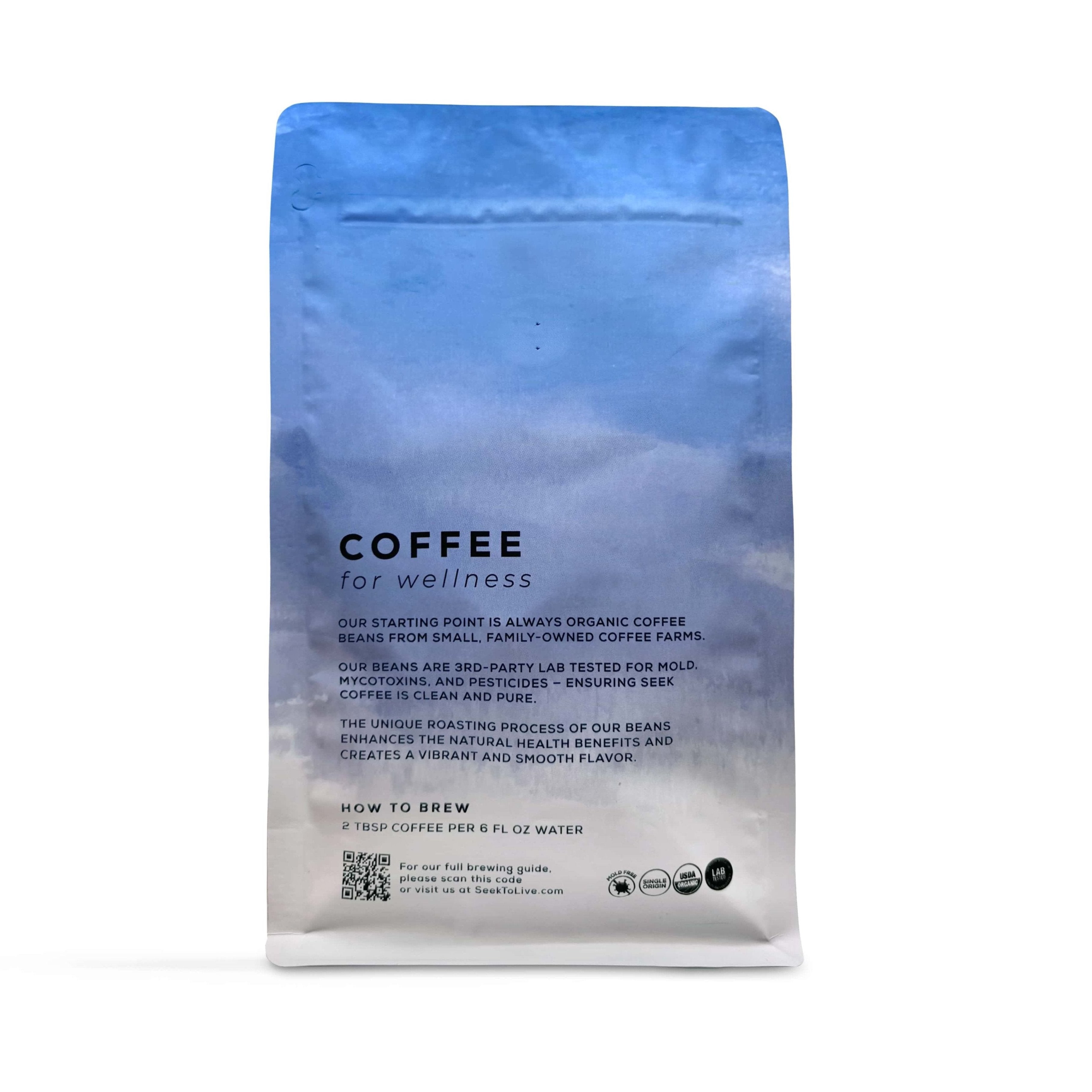 Seek® Organic Mold & Mycotoxin-Free Espresso - a premium bag of espresso, certified organic and free from mold and mycotoxins, ensuring a pure and rich coffee experience.